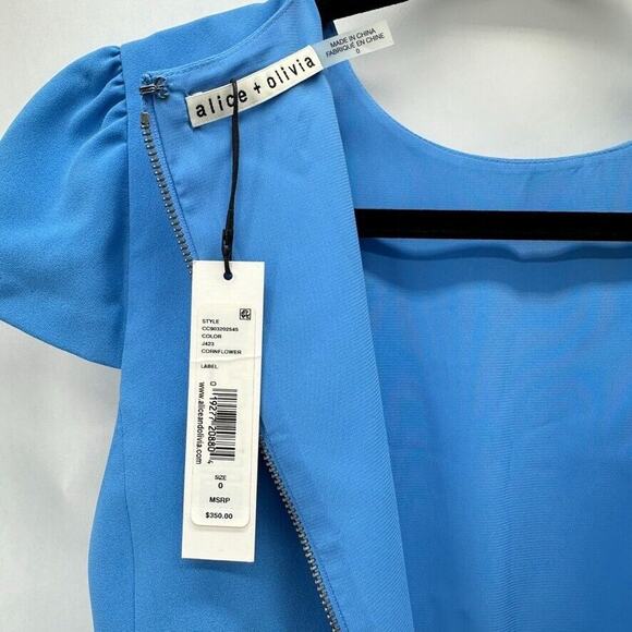 Alice + Olivia Fable Asymmetrical Ruffle Dress‎ Womens 0 Blue Preppy Dainty NWT - Picture 9 of 12